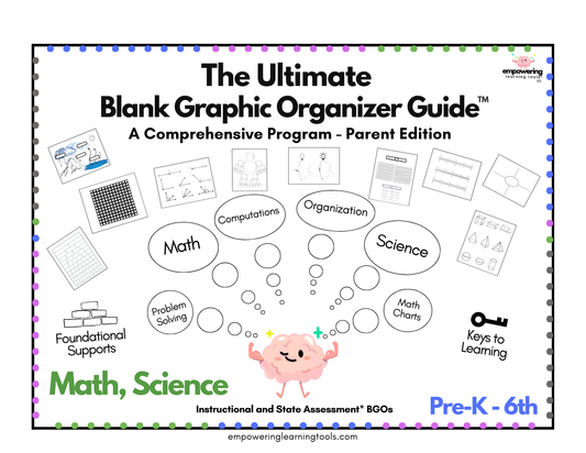 The Ultimate Blank Graphic Organizer Guide, A Comprehensive Program, Parent Edition, Pre-K-6th, Math/Science, Digital Download